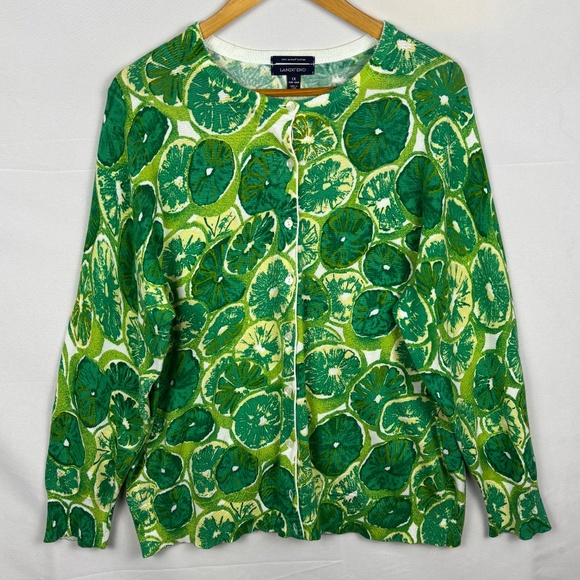Land's End Womens 100% Cotton Novelty Cardigan 1X 16-18 Buttons Lime Green NWOT - Picture 1 of 9